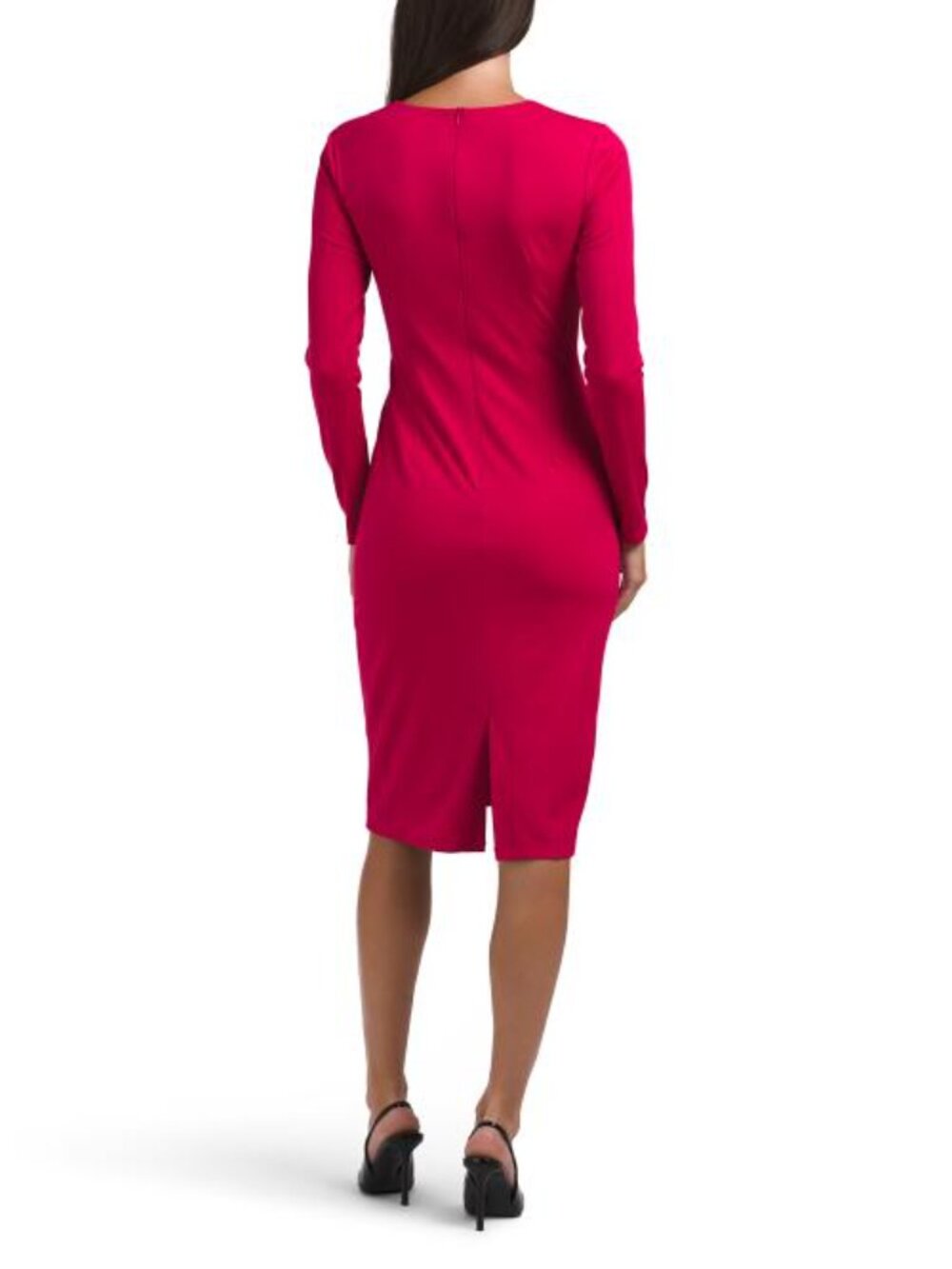 DONNA MORGAN Fitted Midi Dress With Curved Ruching - Picture 2 of 6